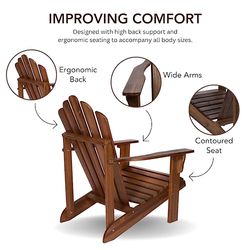 Shine Company Westport Wooden Adirondack Chair, Outdoor Patio Firepit Chairs, Back & Seat Pre-Assembled, Oak