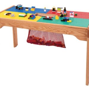 Fun Builder Kids Activity Play Table-Compatible with Lego® Brand blocks-32 x16 Built-in Removable Storage Net for Cleaning-Made in The USA! Solid Wood Frame-Preassembled-Ages 5 & up