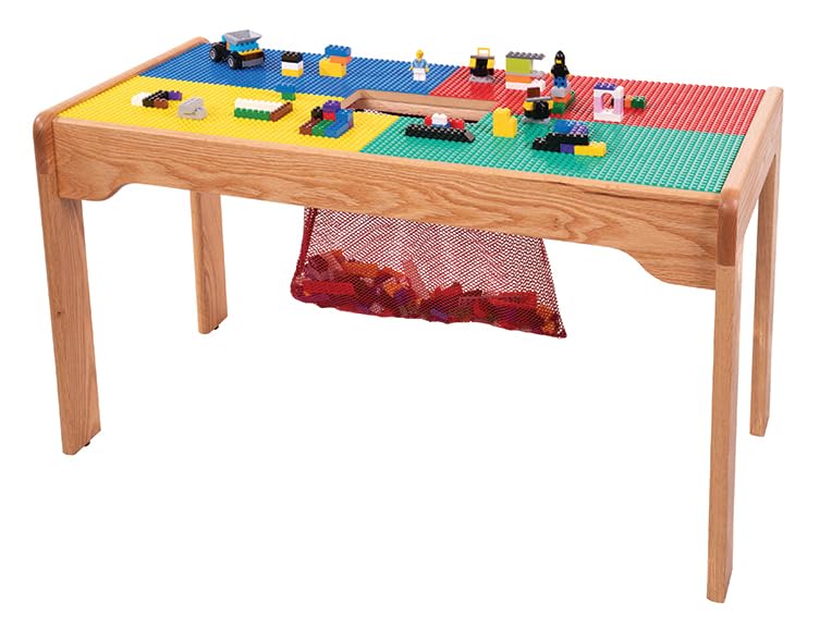 Fun Builder Kids Activity Play Table-Compatible with Lego® Brand blocks-32 x16 Built-in Removable Storage Net for Cleaning-Made in The USA! Solid Wood Frame-Preassembled-Ages 5 & up