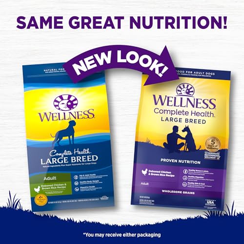 Wellness Complete Health Large Breed Dry Dog Food with Grains, Natural Ingredients, Made in USA with Real Meat (Adult, Chicken & Rice, 15-Pound Bag)