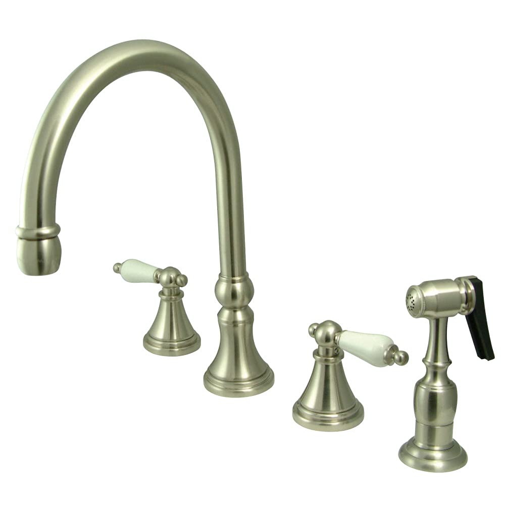 Kingston Brass KS2798PLBS Governor Deck Mount Kitchen Faucet with Brass Sprayer, 8-1/4", Brushed Nickel