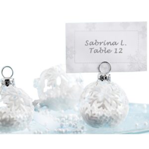 snow flurry flocked glass ornament place card holders (set of 6)