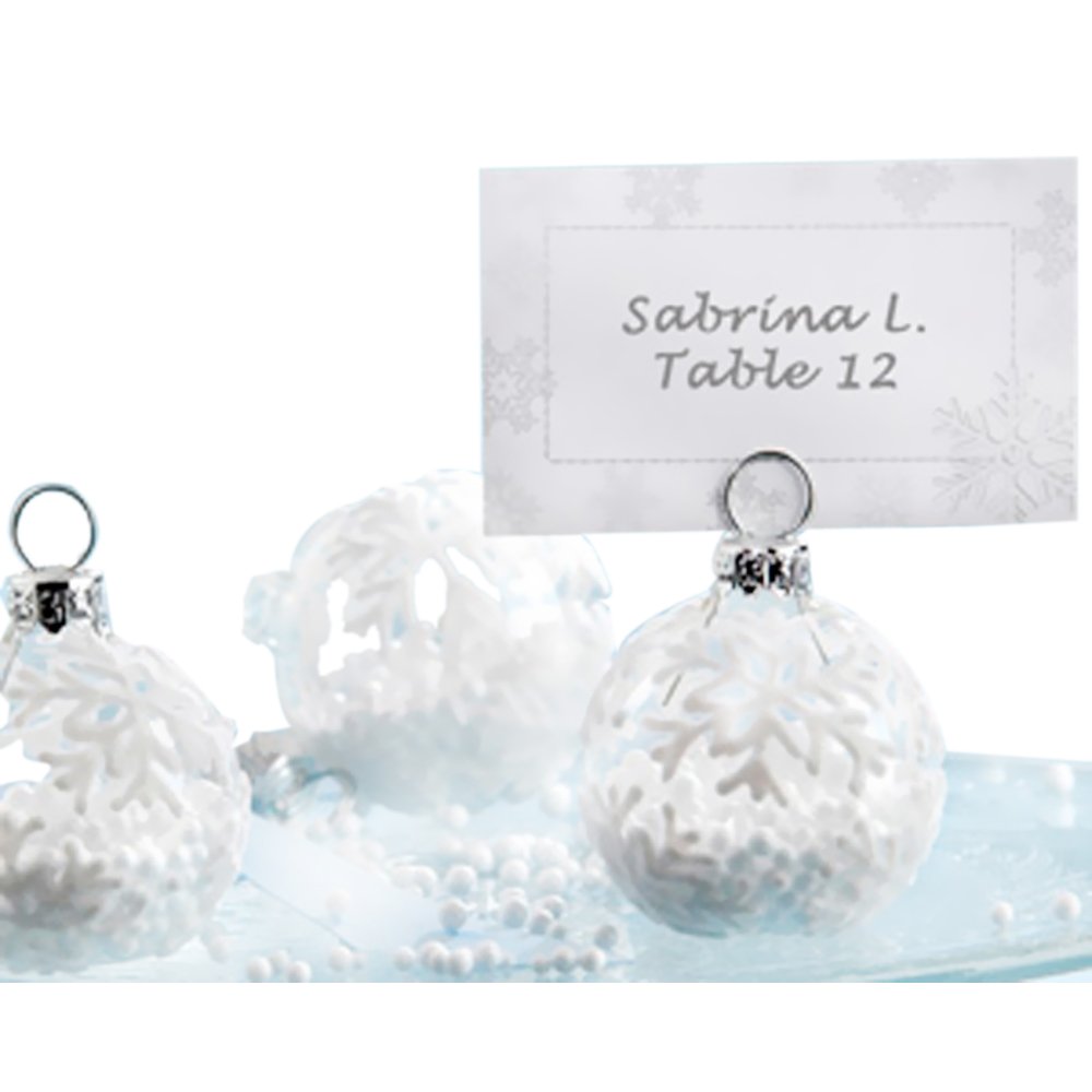 Snow Flurry Flocked Glass Ornament Place Card Holders (Set of 6)