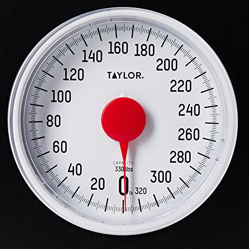 Taylor Battery Free Analog Scales for Body Weight, 330LB Capacity, Easy to Read Large 4.25-inch Dial, 10.3 x 10.6-inch Vinyl Mat Platform, Black