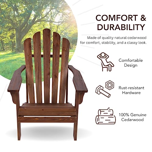 Shine Company Westport Wooden Adirondack Chair, Outdoor Patio Firepit Chairs, Back & Seat Pre-Assembled, Oak