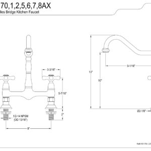 Kingston Brass KS1172AX Heritage Bridge Kitchen Faucet, 8-1/2" Spout Reach, Polished Brass