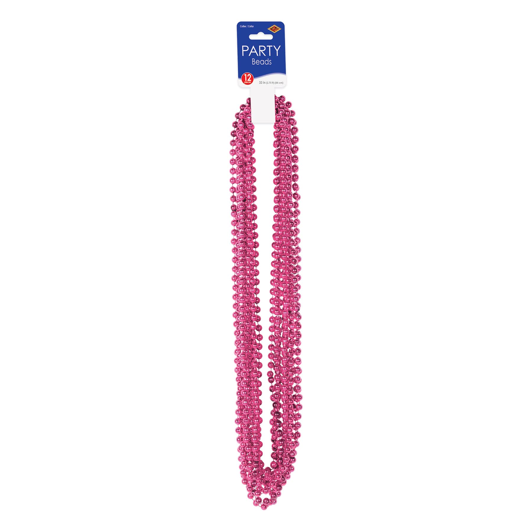 Beistle Small Bead Necklaces, Cerise Light Pink, 7mm x 33"