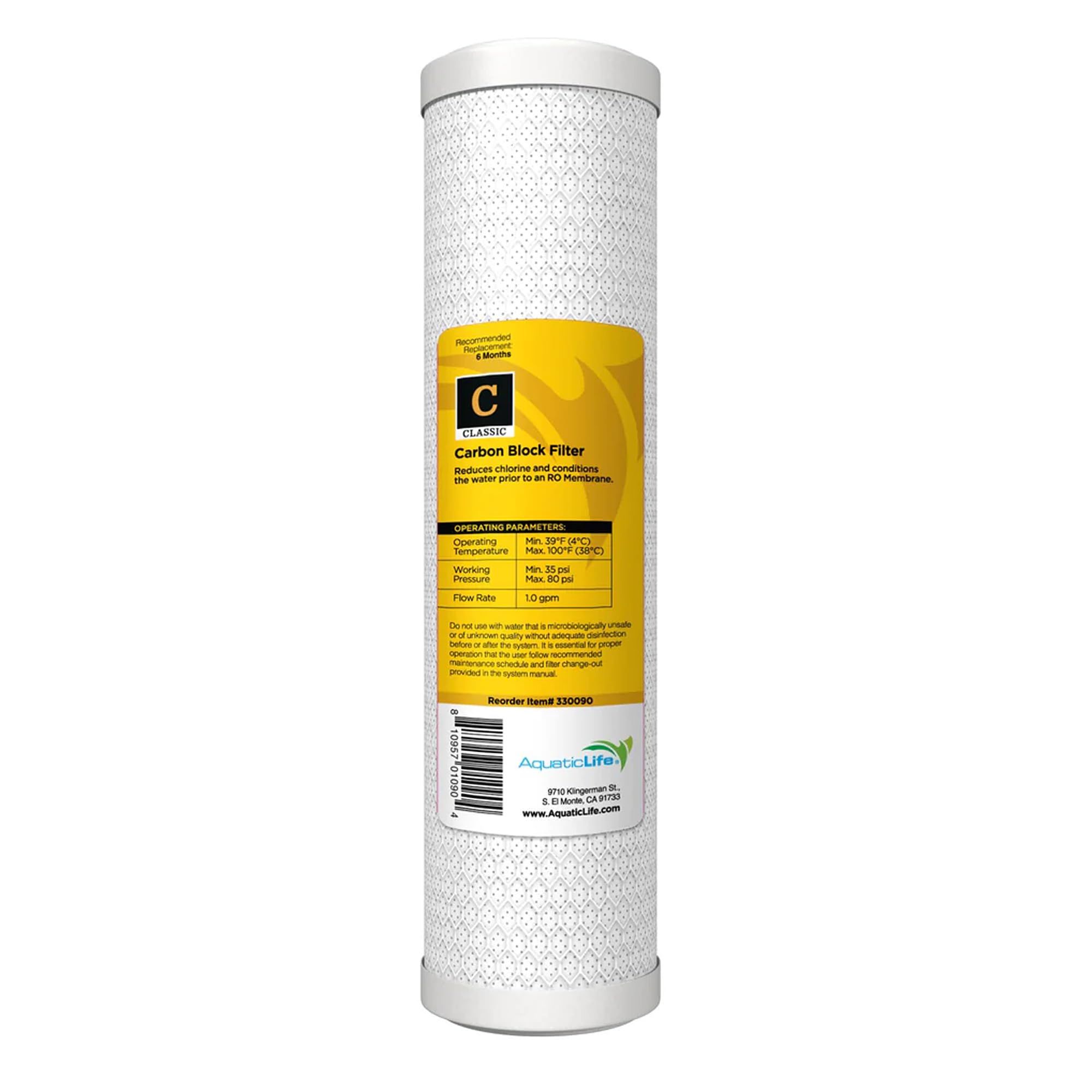 Aquatic Life 10-Inch Pre Carbon Block Replacement Filter Cartridge for RO-DI System Units for Aquarium