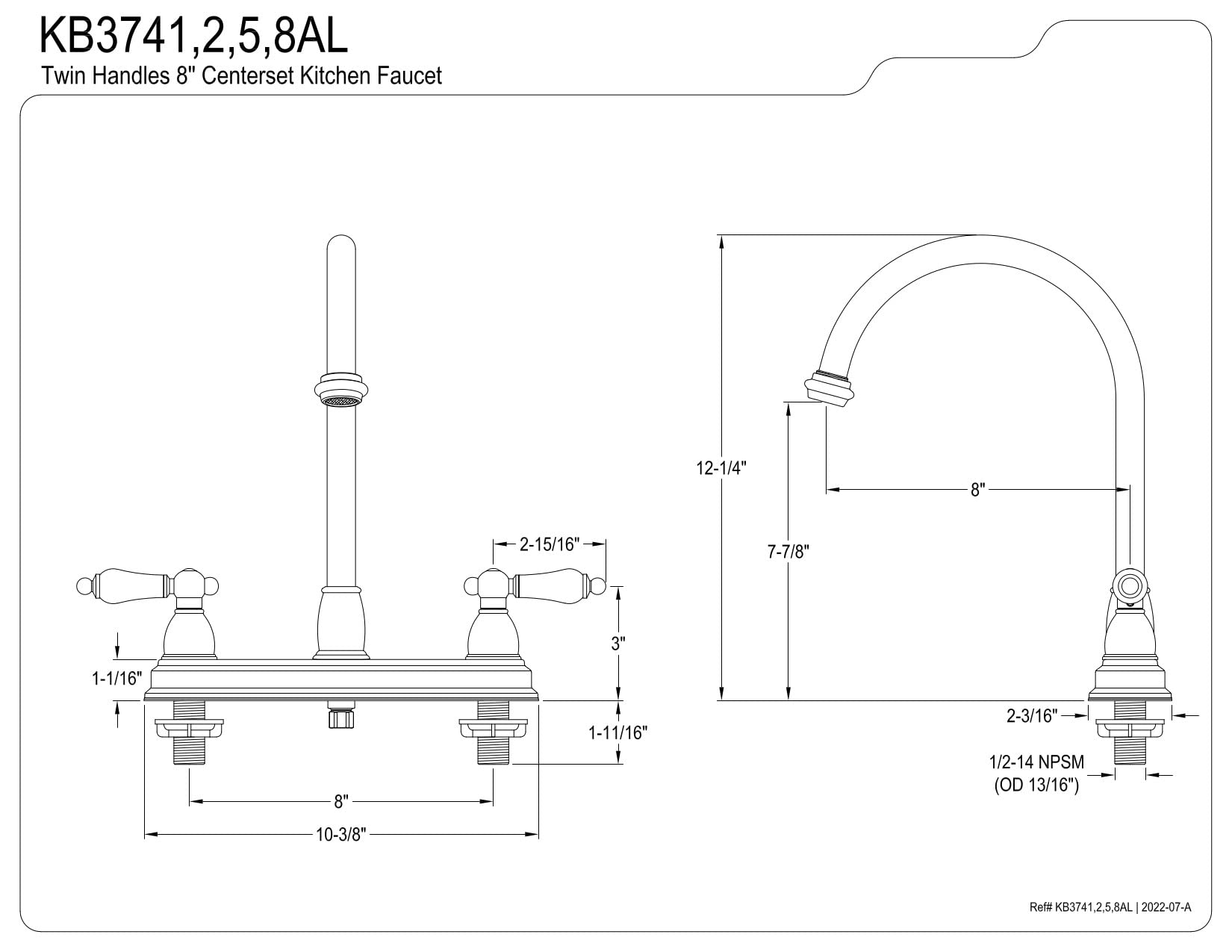 Kingston Brass KB3748AL Restoration 8-inch Centerset Kitchen Faucet without Sprayer, Brushed Nickel