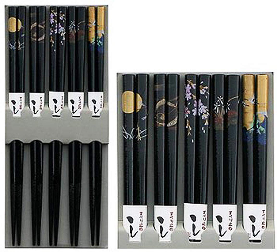 Happy Sales HSCH85/S, Bamboo Chopsticks Gift Set Crane Design, Scenery Black