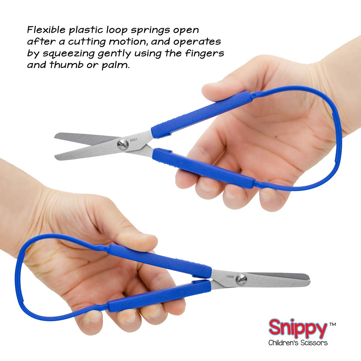 Hygloss Products Snippy Easy Spring Loop Scissors Flexible Handles, Stainless Steel Blades-Good for Special Needs and Fine Motor Skills-for Kids’ Arts & Crafts-7.75 Inches-Blue-1 Pair