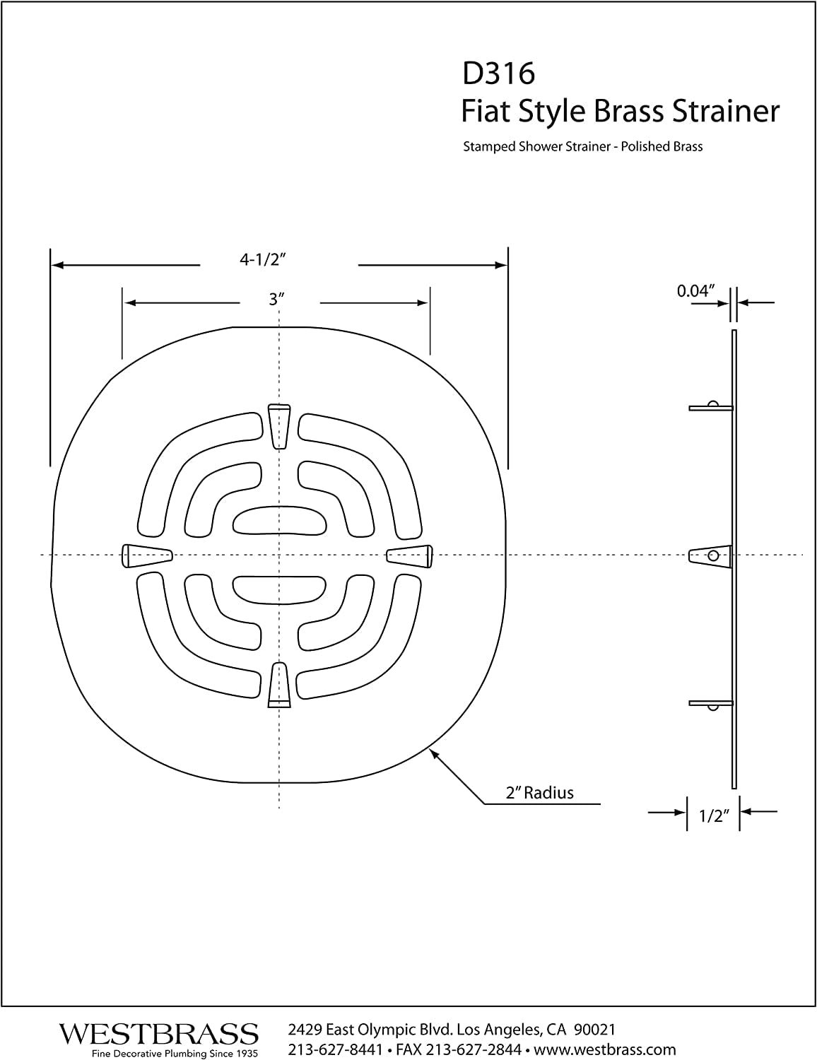 Westbrass Brass Snap-In Shower Strainer Grid, Satin Nickel, D316-07