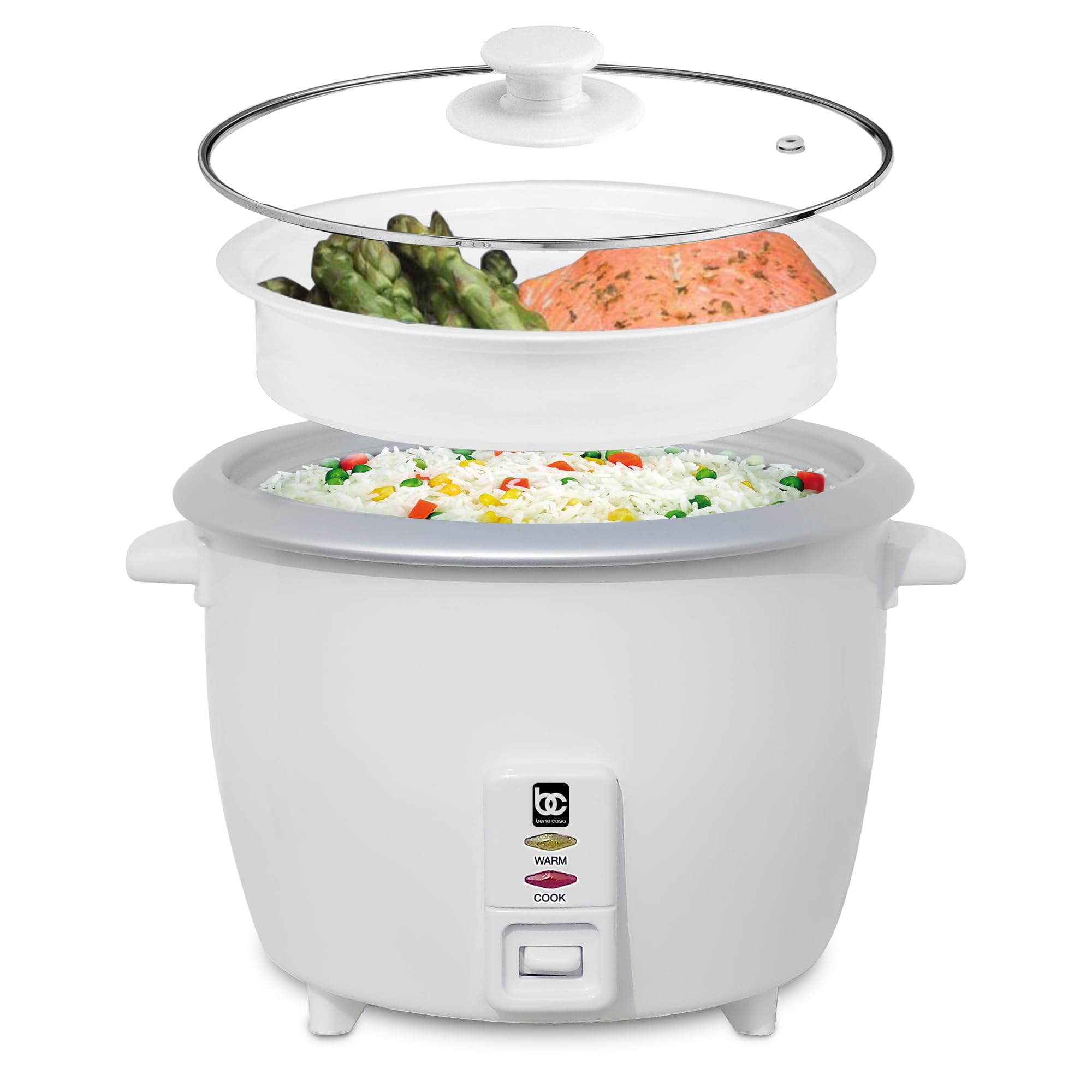 Bene Casa Rice Cooker with glass lid,10-Cup Dishwasher safe rice cooker with auto cut off, steamer rice maker with keep warm facility.