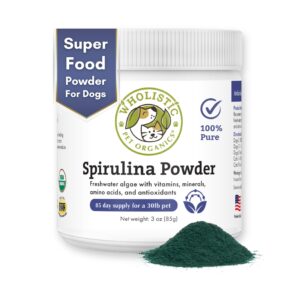 wholistic pet organics spirulina powder organic for dogs super greens powder seasonal allergy support supplement dog multivitamin usda certified immune support vitamins antioxidants and minerals