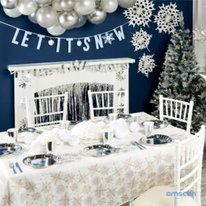 Snowflake White Foil String Decorations - 7' (6 Pc) - Elegant Winter Party Decor - Perfect for Holidays & Events