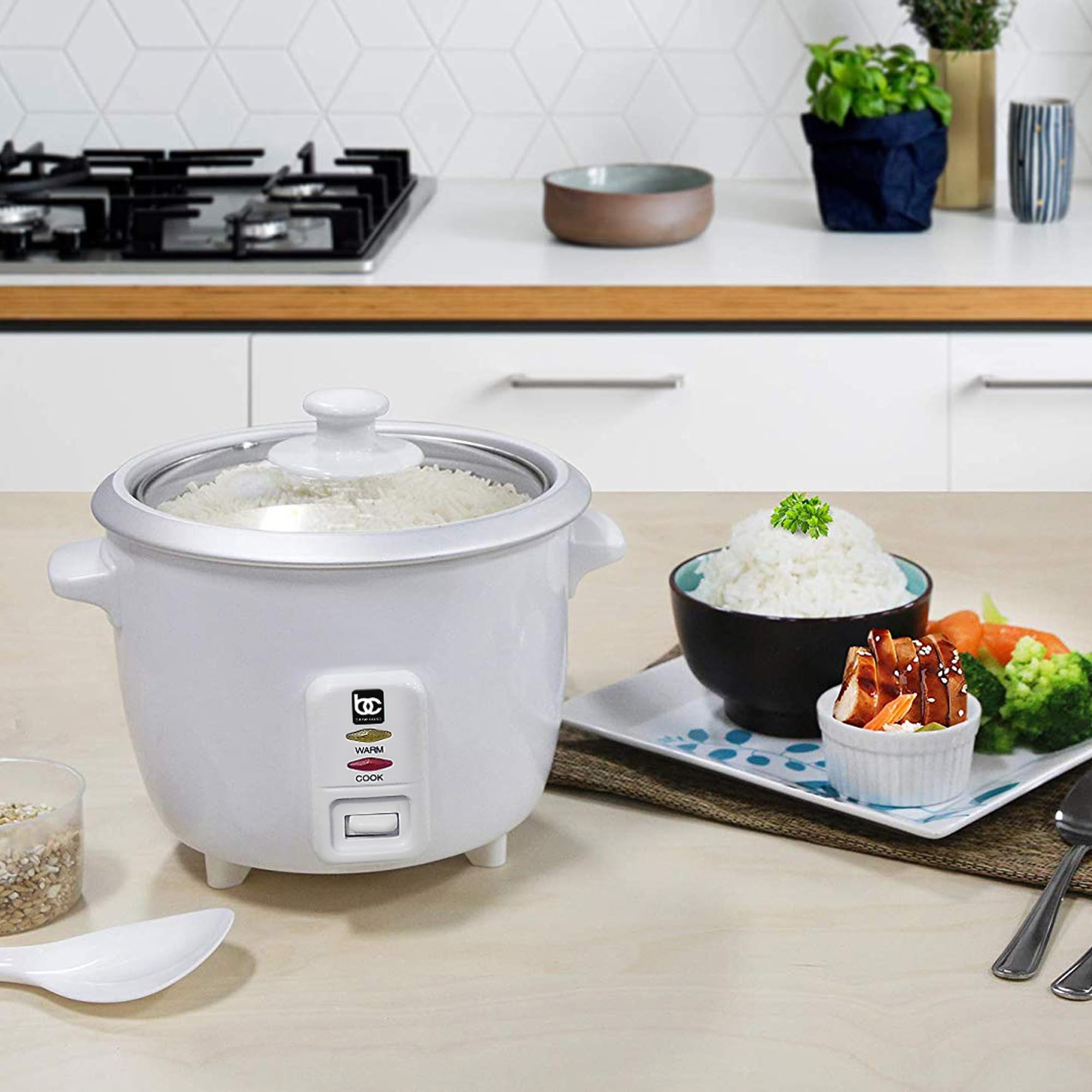 Bene Casa Rice Cooker with glass lid,10-Cup Dishwasher safe rice cooker with auto cut off, steamer rice maker with keep warm facility.