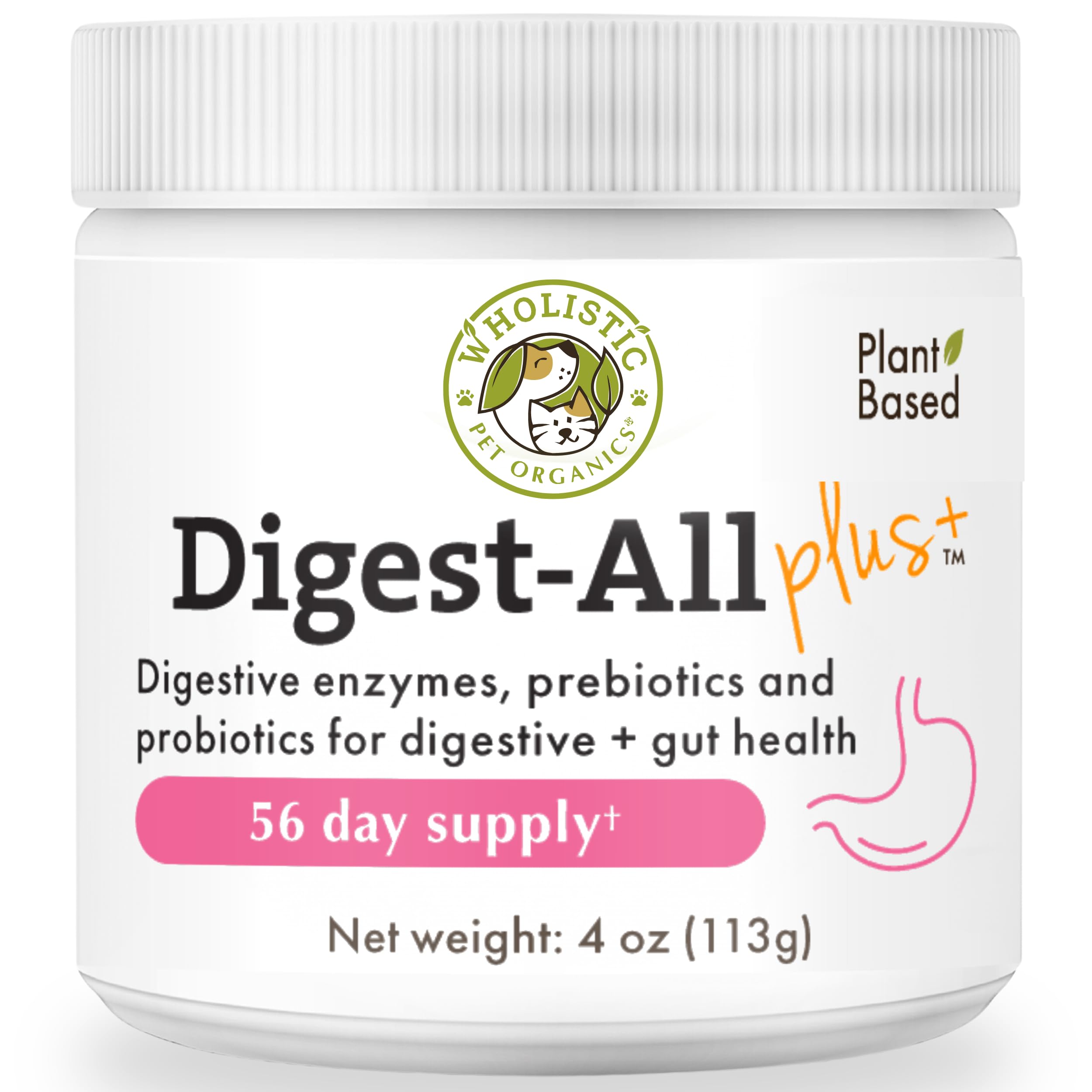 Wholistic Digest-All Plus Dog Probiotics & Digestive Enzymes - 4 Oz - Cat Probiotics for Digestive Health - Dog Supplement Powder for Homemade Food