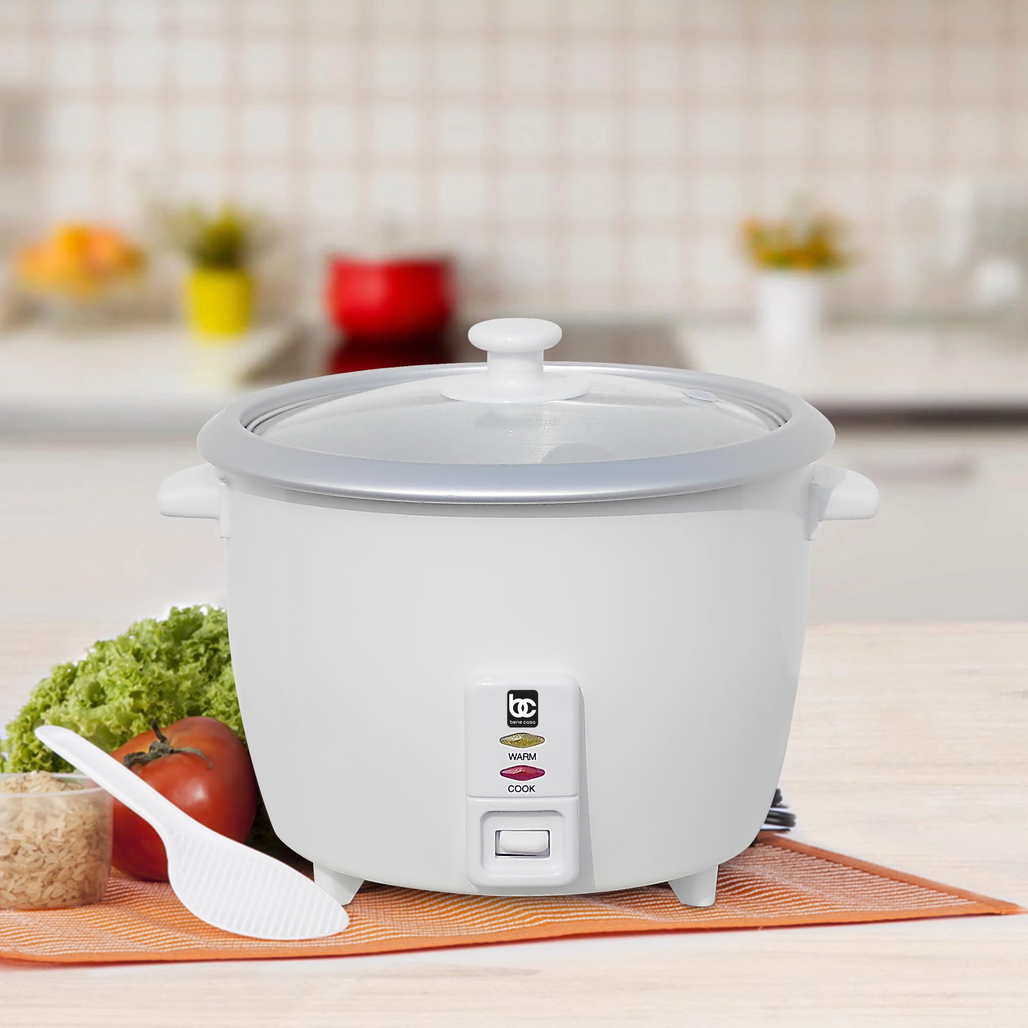 Bene Casa Rice Cooker with glass lid,10-Cup Dishwasher safe rice cooker with auto cut off, steamer rice maker with keep warm facility.