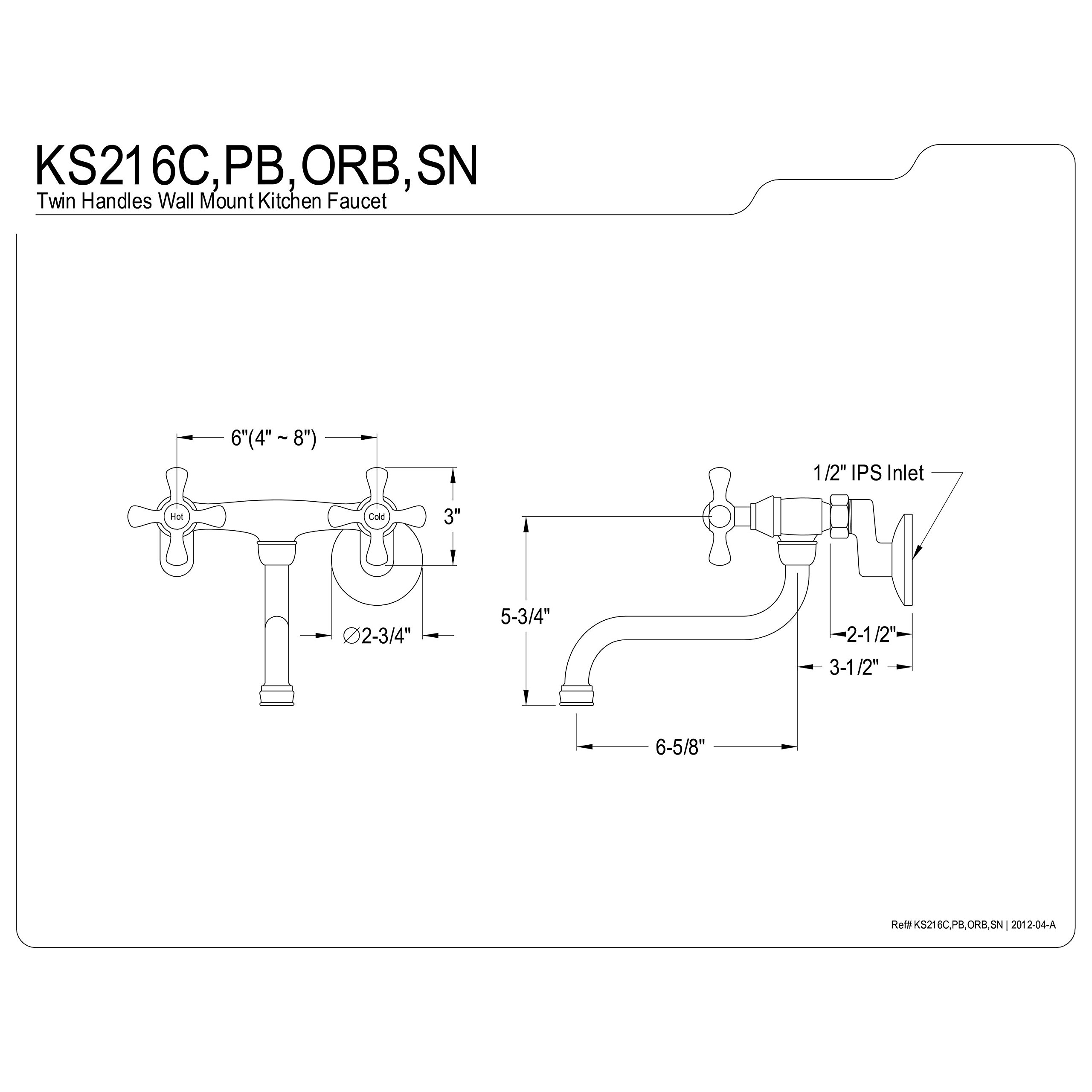 Kingston Brass KS216PB Kingston Bathroom Faucet, 6-5/8", Polished Brass