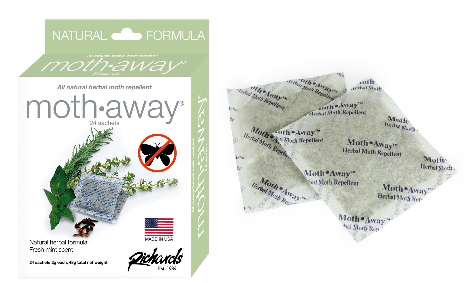 Richards Homewares Moth Away Sachets Nontoxic (White) (1-Pack of 24 Sachets)