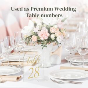 Acrylic Sign Gold Printed Table Numbers, Wedding Table Number for Wedding Reception Hotals Acrylic Sheets with Place Card Holder(4 x 6 Inch) (30)