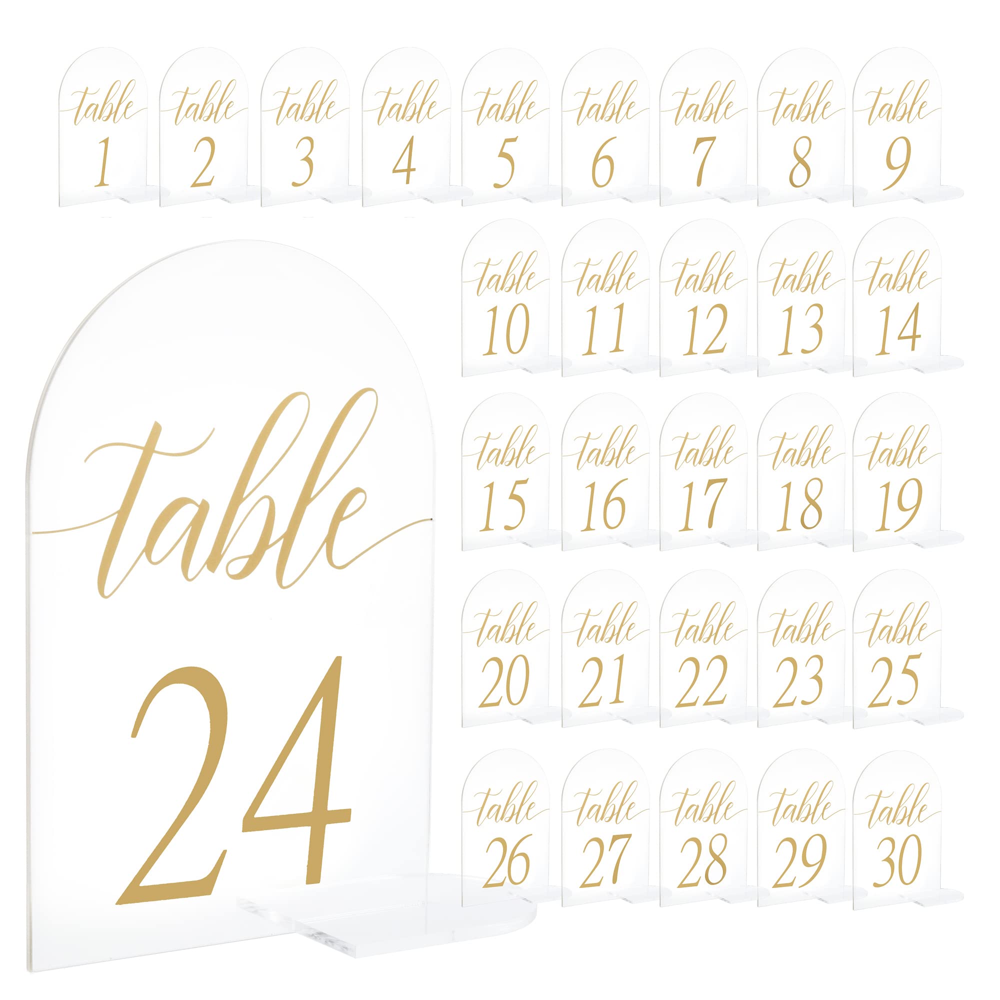 Acrylic Sign Gold Printed Table Numbers, Wedding Table Number for Wedding Reception Hotals Acrylic Sheets with Place Card Holder(4 x 6 Inch) (30)