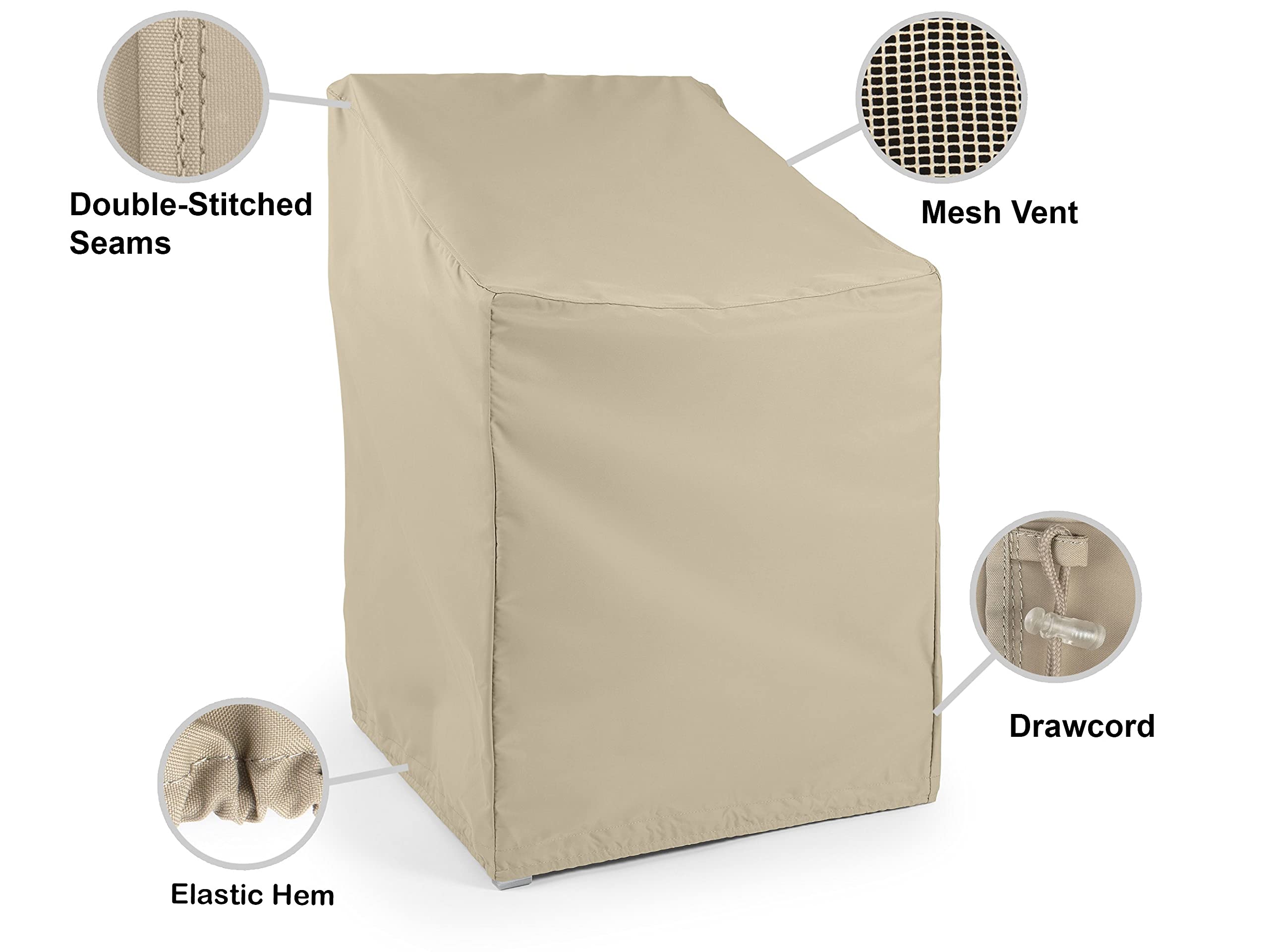 Covermates Outdoor Chair Cover - Water Resistant Polyester, Drawcord Hem, Mesh Vents, Seating and Chair Covers, 32W x 32D x 35H, Khaki