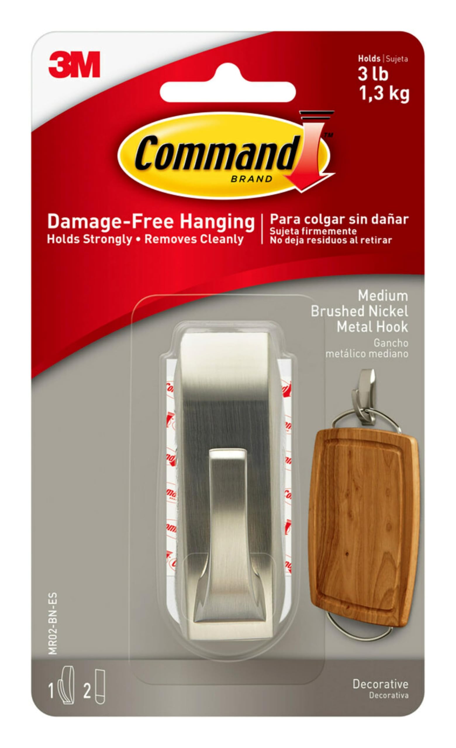 Command Modern Reflections Metal Hook, Medium, Brushed Nickel, 1-Hook, Great for dorm decor