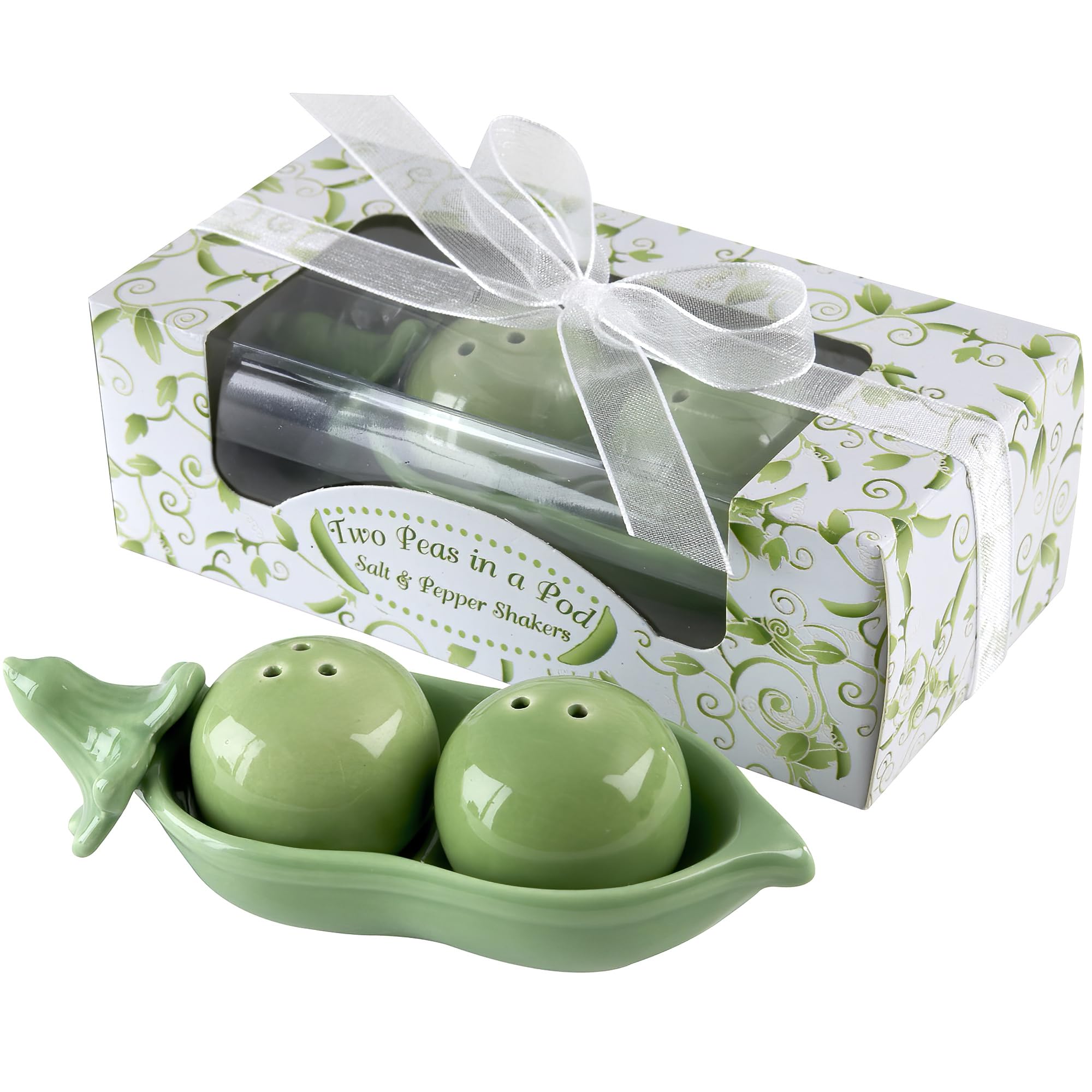 Kate Aspen Two Peas in A Pod Ceramic Salt and Pepper Shakers in Ivy Print Gift Box