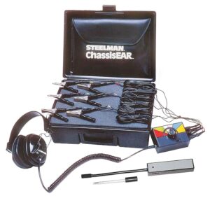 steelman chassisear/engineear auto diagnostics combination kit, electronic stethoscope, clamp vibration sensors, over-ear headphones