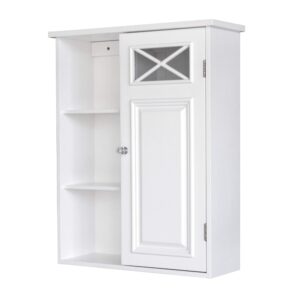 teamson home dawson wooden removable wall medicine cabinet bathroom storage space saver with 3 open shelves 1 door adjustable inner shelf, white