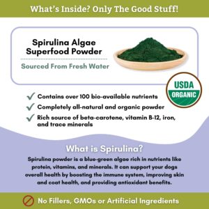 Wholistic Pet Organics Spirulina Powder Organic for Dogs Super Greens Powder Seasonal Allergy Support Supplement Dog Multivitamin USDA Certified Immune Support Vitamins Antioxidants and Minerals