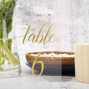 Acrylic Sign Gold Printed Table Numbers, Wedding Table Number for Wedding Reception Hotals Acrylic Sheets with Place Card Holder(4 x 6 Inch) (30)