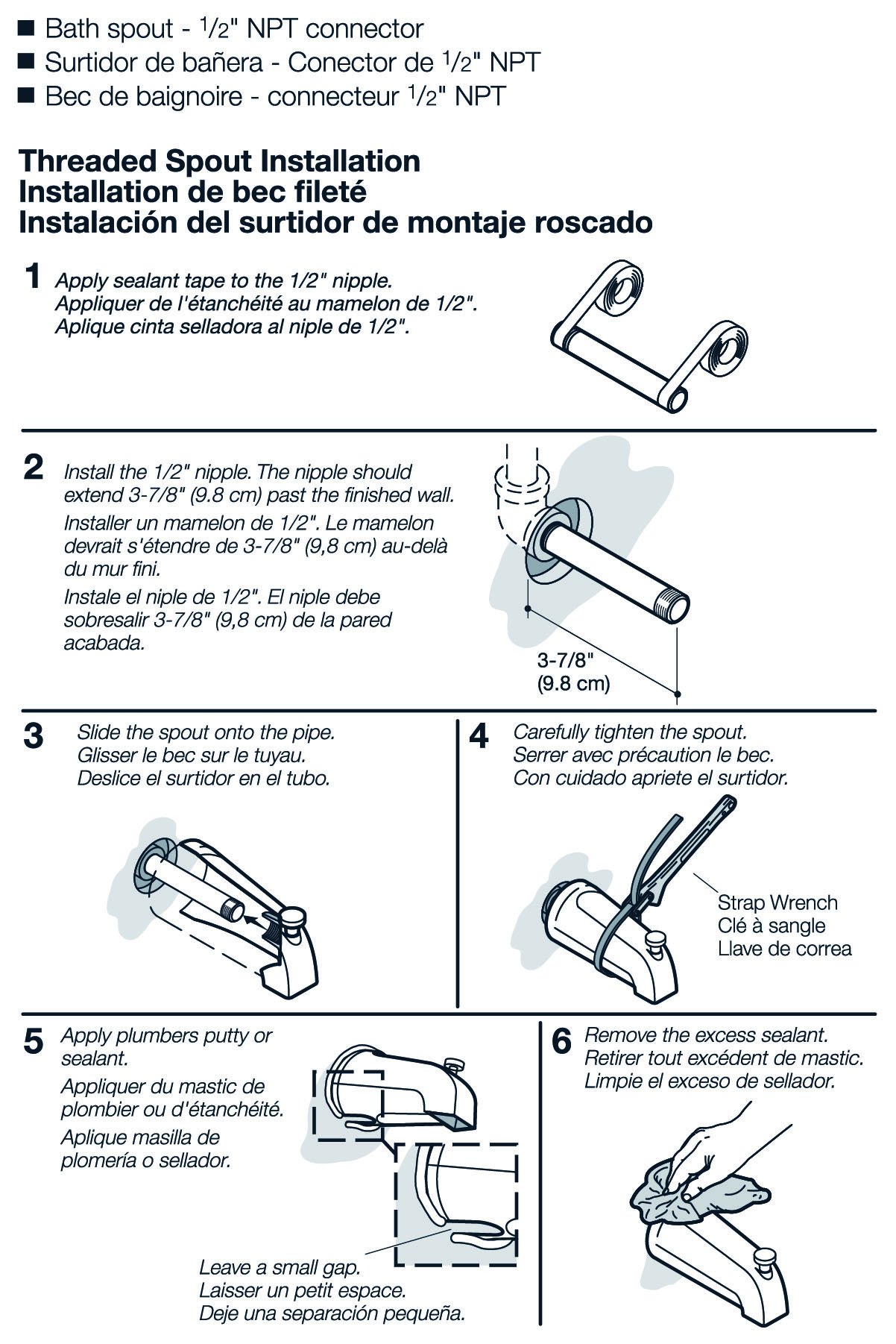 KOHLER GENUINE PART GP85555-CP DIVERTER BATH SPOUT - 1/2" NPT CONNECTION