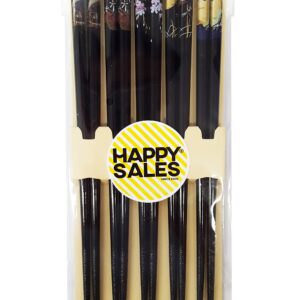 Happy Sales HSCH85/S, Bamboo Chopsticks Gift Set Crane Design, Scenery Black