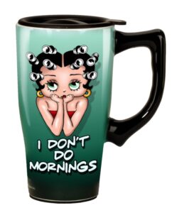 spoontiques - ceramic travel mugs - betty boop i don't do mornings cup - hot or cold beverages - gift for coffee lovers