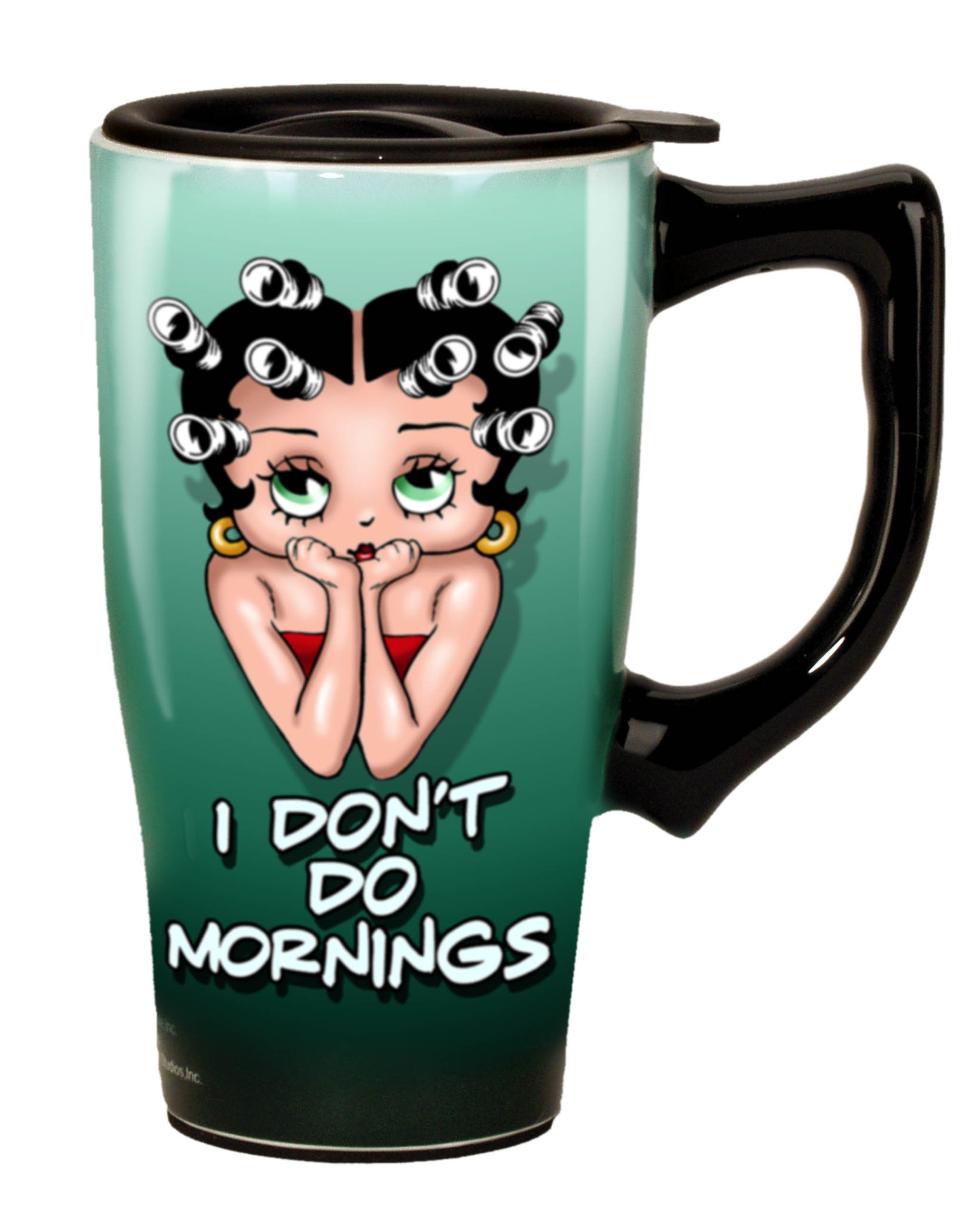 Spoontiques - Ceramic Travel Mugs - Betty Boop I Don't Do Mornings Cup - Hot or Cold Beverages - Gift for Coffee Lovers