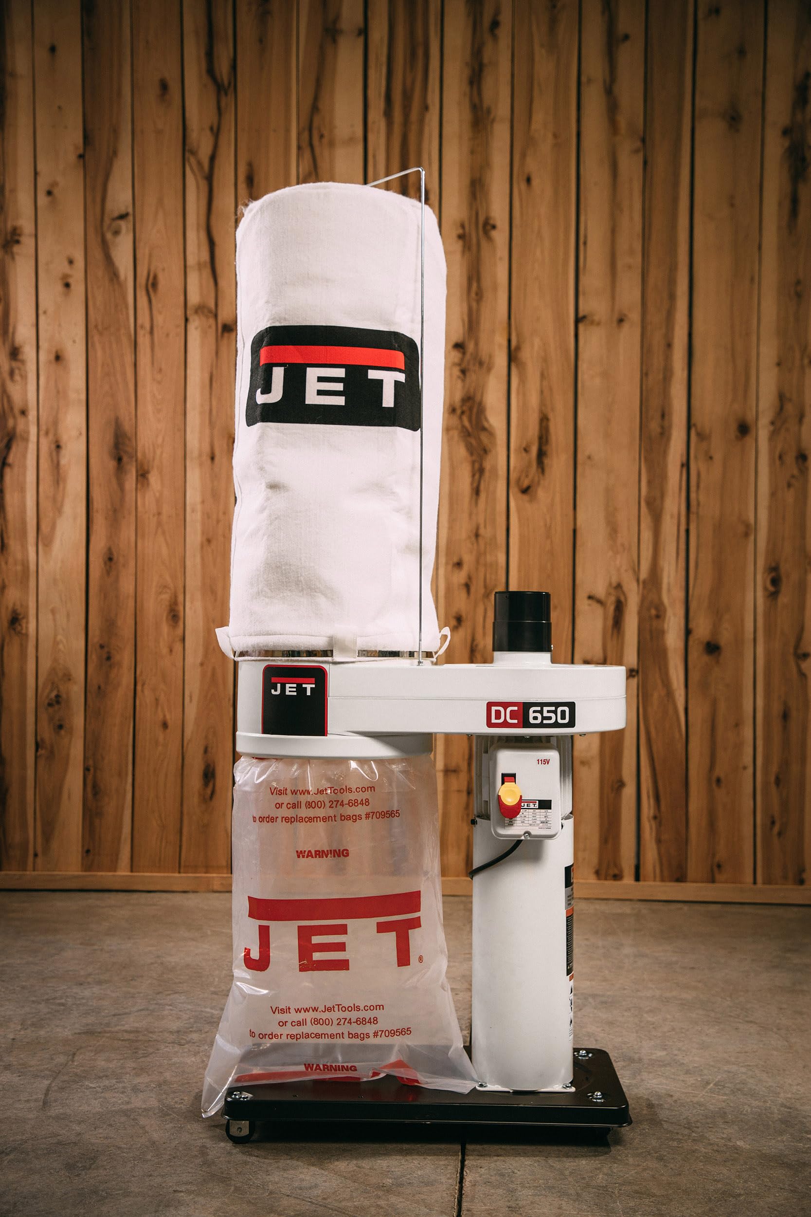 JET Dust Collector, 650 Series, 30-Micron Bag Filter, 1 HP, 115/230V 1Ph (Model DC-650BK)