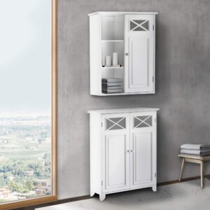 Teamson Home Dawson Wooden Removable Wall Medicine Cabinet Bathroom Storage Space Saver with 3 Open Shelves 1 Door Adjustable Inner Shelf, White