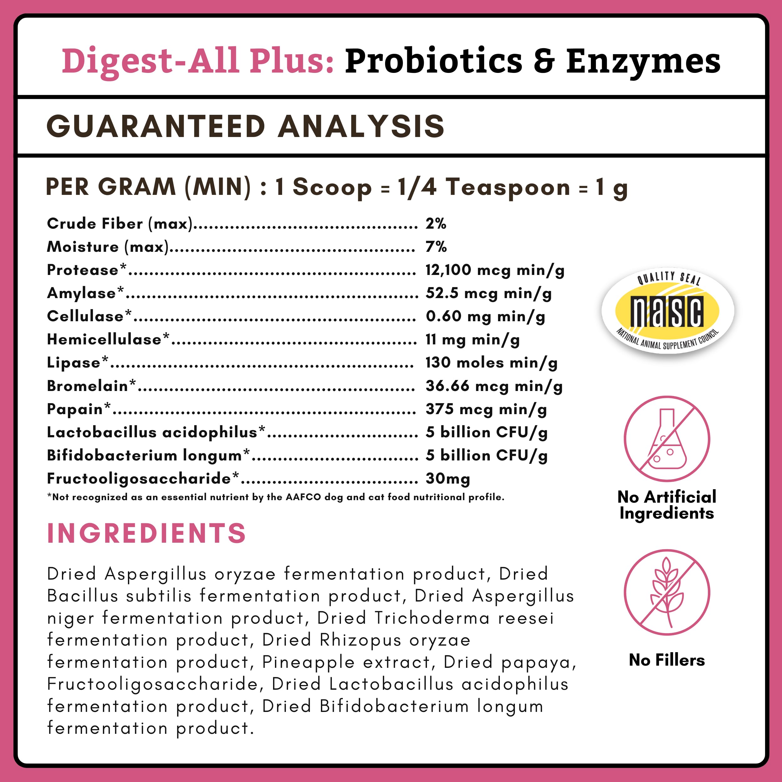 Wholistic Digest-All Plus Dog Probiotics & Digestive Enzymes - 4 Oz - Cat Probiotics for Digestive Health - Dog Supplement Powder for Homemade Food