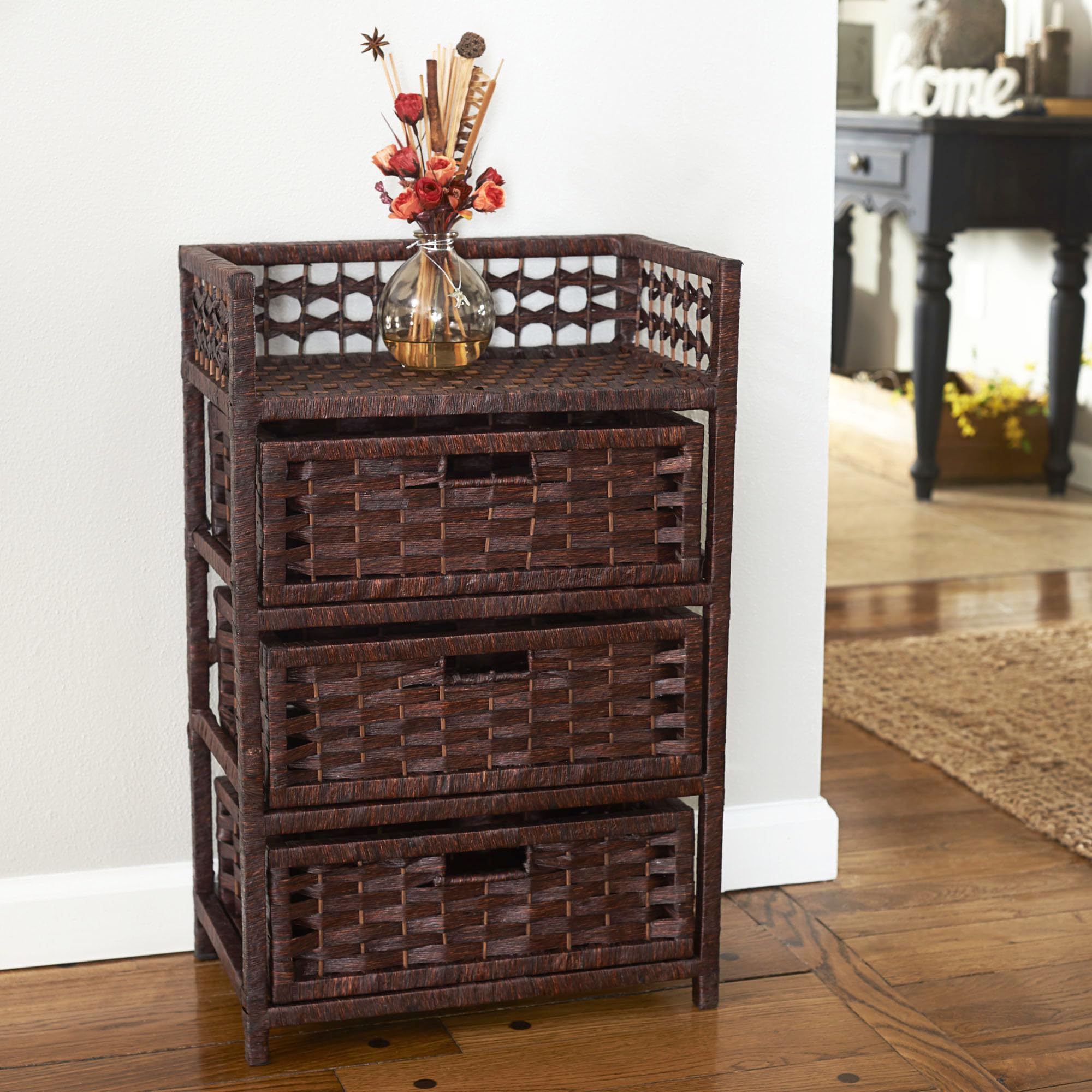 Household Essentials Woven 3 Drawer Chest with Cutout Handles