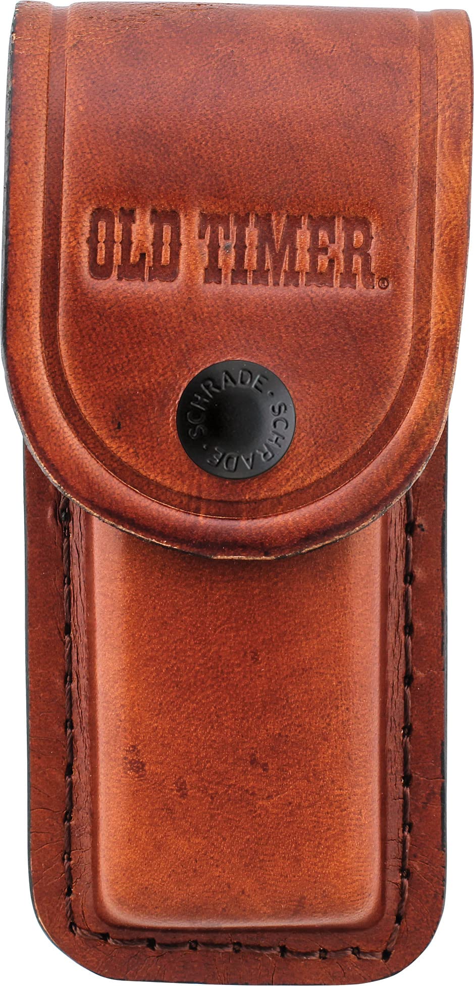 Old Timer LS2 Large Size Brown Leather Belt Sheath with Button Clasp, Hard Exterior, and Convenient Size with Traditional Folding Pocket Knives or Multitools for EDC, Camping, Hunting, and Outdoors