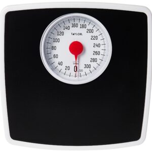 Taylor Battery Free Analog Scales for Body Weight, 330LB Capacity, Easy to Read Large 4.25-inch Dial, 10.3 x 10.6-inch Vinyl Mat Platform, Black