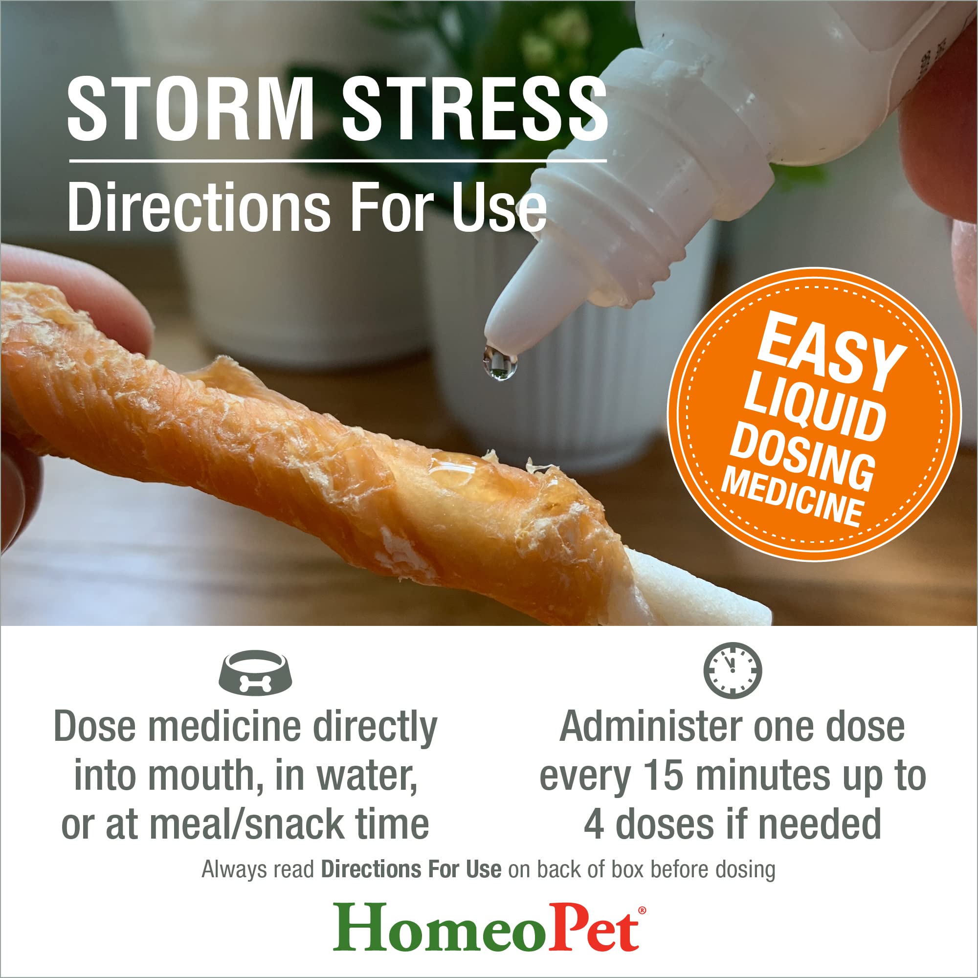 HomeoPet Storm Stress, Storm Anxiety Relief for Dogs, Cats, and Other Small Animals, 15 Milliliters