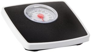 taylor battery free analog scales for body weight, 330lb capacity, easy to read large 4.25-inch dial, 10.3 x 10.6-inch vinyl mat platform, black