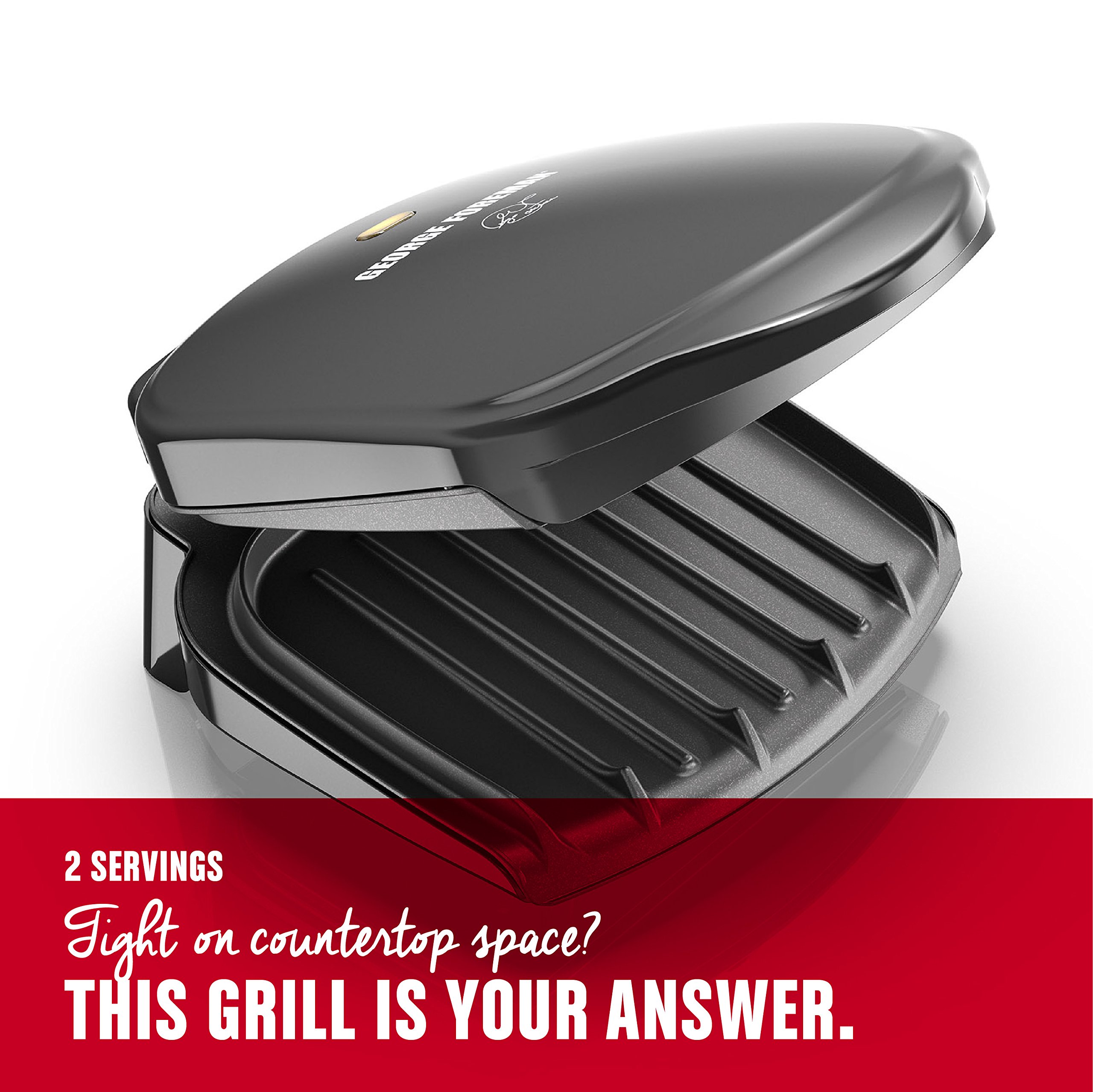 George Foreman 2-Serving Classic Plate Electric Indoor Grill and Panini Press, Black, GR10B