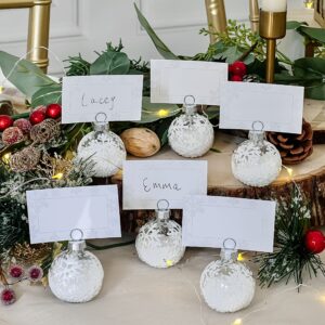 Snow Flurry Flocked Glass Ornament Place Card Holders (Set of 6)