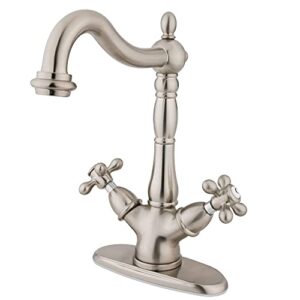 kingston brass ks1498ax heritage 4" plate vessel sink faucet without pop-up rod, 6-1/2", brushed nickel