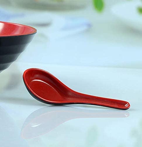 JapanBargain 2384x12, Set of 12 Soup Spoons Asian Chinese Wonton Japanese Soba Spoon Rice Spoon Ramen Noodle Spoon Vietnamese Pho Spoon, Black Red