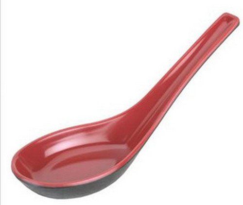 JapanBargain 2384x12, Set of 12 Soup Spoons Asian Chinese Wonton Japanese Soba Spoon Rice Spoon Ramen Noodle Spoon Vietnamese Pho Spoon, Black Red